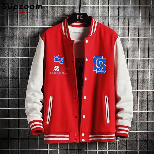 Supzoom Arrivo Autunno Abbigliamento da baseball Studenti Adolescenti grassi Stile Preppy Manica a coste Stampa corta Bomber da uomo 240103