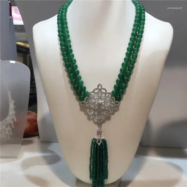 Catene stile 2 file di giada verde nappa collana micro intarsio zirconi accessori chiusura gioielli di moda