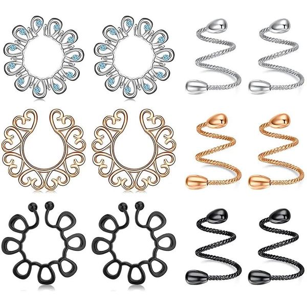 Charms Fake Nippelringe Edelstahl Non-Piercing Nippelringe Clip on Nipplerings Faux Body Piercing Schmuck für Frauen 46 Paare