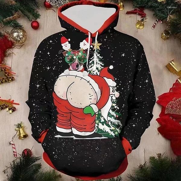 Hoodies masculinos oversized harajuku sweatshirts camisa de natal papai noel engraçado padrão hoodie colorido boneco de neve roupas de moda 2024