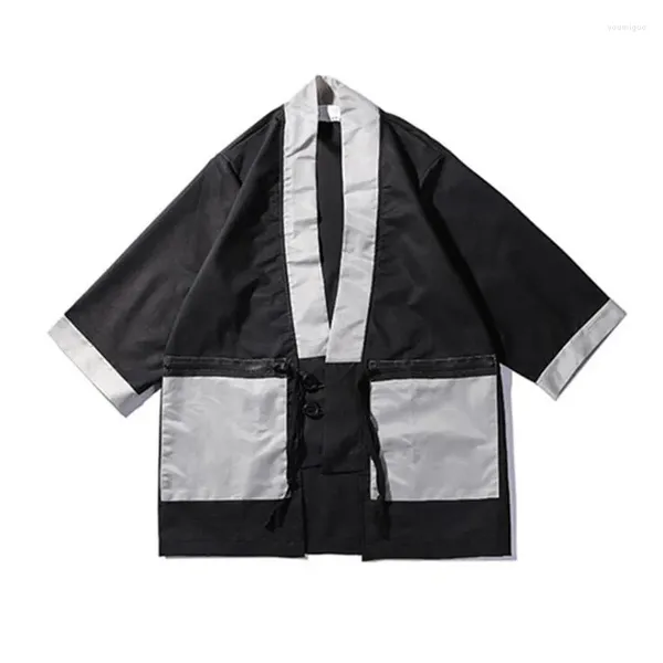 Erkek Ceketler Xiu Luo XXL Kimono Hırka Erkek Mens Japonya Tarz Hip Hop Rüzgar Yatağı Patchwork Günlük Sokak Giyim Coats 2024 Giysileri