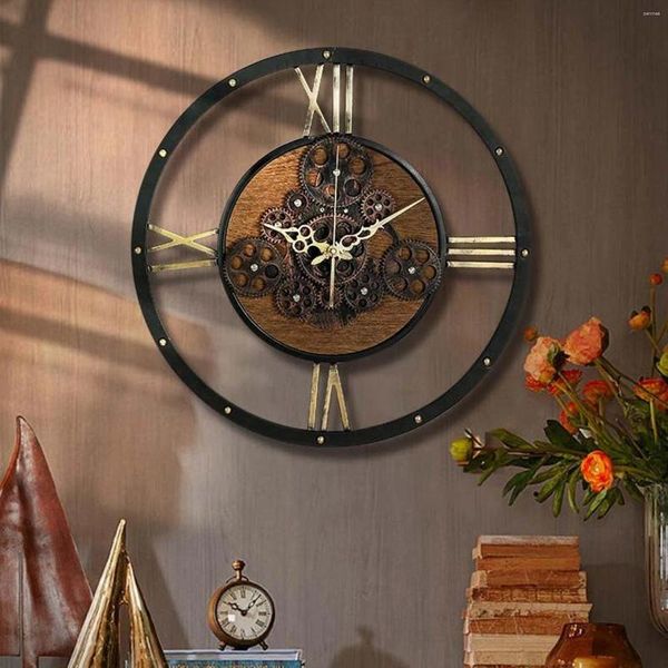 Relógios de parede Retro Relógio Engrenagem Ponteiro Silencioso Estilo Industrial Personalizado Sala de estar 50cm Grande Diâmetro Quarto