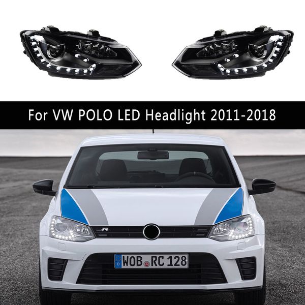 Para volkswagen polo led farol 11-18 drl luz de circulação diurna streamer sinal de volta acessórios do carro lâmpada dianteira conjunto do farol