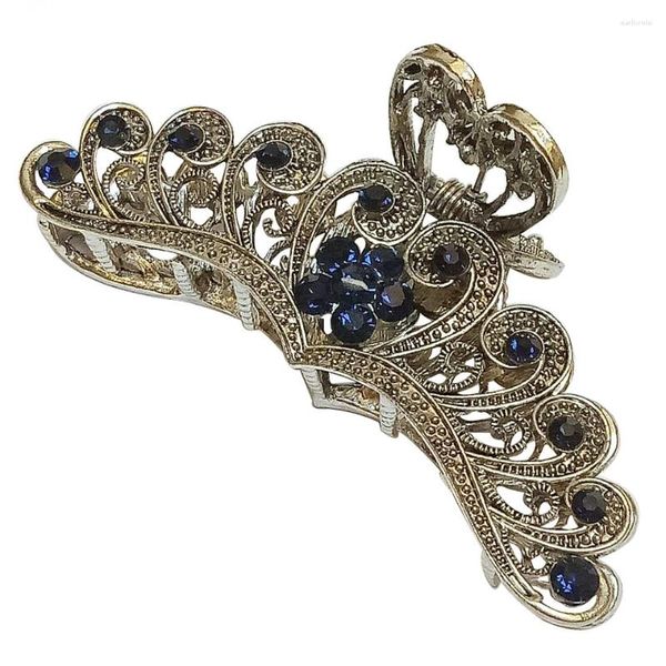 Saç klipsleri 9cm Metal Pençe Yengeç Vintage Rhinestone Clip Aksesuarları Retro Çiçek Kadınlar için Korece