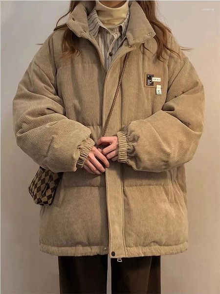 Damen-Trenchmäntel, Cord-Baumwolljacke, Winter-Brotmantel, Korea, modisch, lässig, High-End-Design, lockerer Stehkragen, Vintage, warme Oberbekleidung