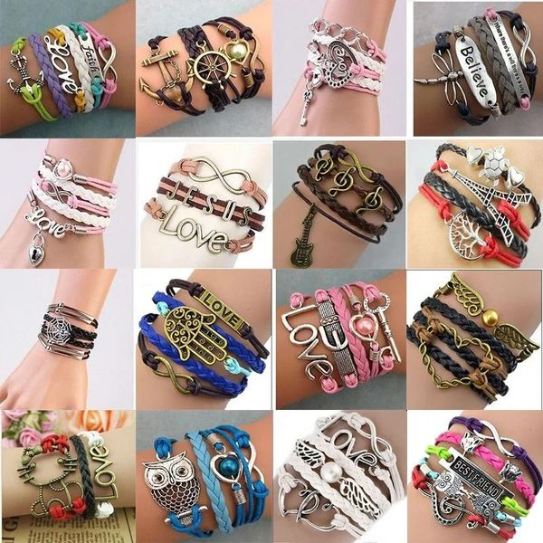 Bangle Mixmax 30pcs pulseira de couro mulheres homens multicamadas manguito retrô vintage tribal moda pulseira atacado lotes em massa