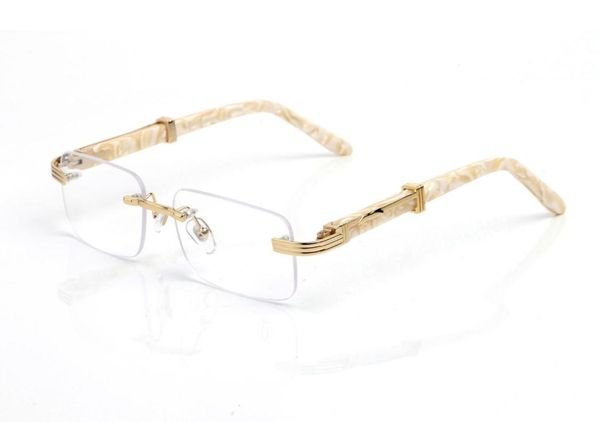 Mens Buffalo Horn Glasses Sunglasses For Women Black Brown Red Lens Waving Gold Metal White Wooden Frames Rimless Eyeglasses Lunet9190127