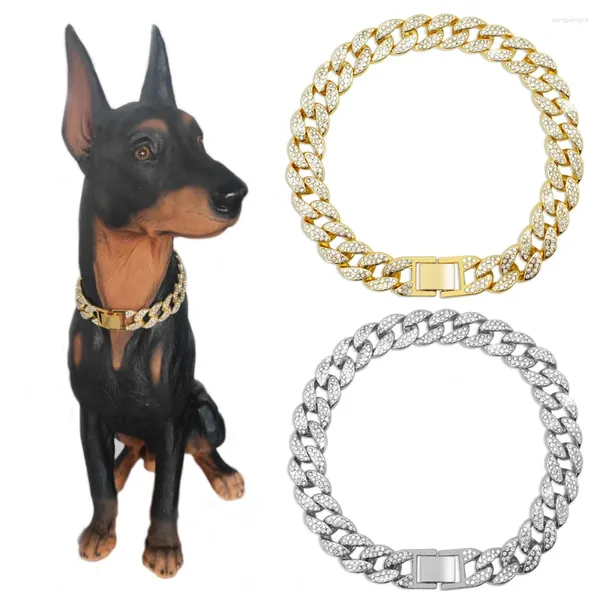 Coleiras de cachorro de luxo diamante colar de corrente cubana com design fivela ouro pet colar jóias acessórios para pequenos médio grandes cães gato