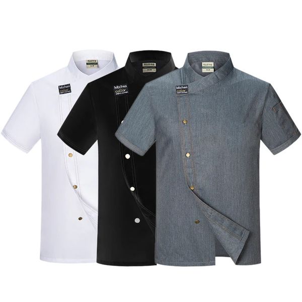 Jaqueta de chef masculina de manga curta, camisas de cozinha unissex, uniforme de garçom, padaria, restaurante 240102