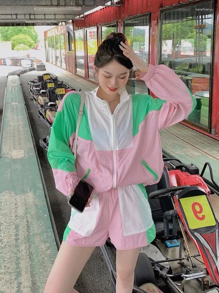 Женские спортивные костюмы, красочная солнцезащитная куртка, пальто, тонкие шорты с длинными рукавами, комплект из двух предметов, женские летние защитные костюмы, корейская базовая одежда Y2K