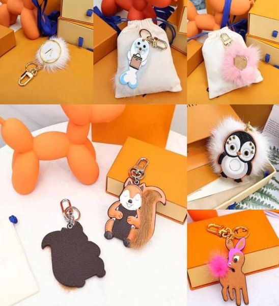 Unisex peluş top hayvan anahtarlık cüzdan anahtarlık tasarımcısı karikatür araba penguen mektubu tilki anahtar zincirleri kadınlar çanta kolye aksesuar6721732