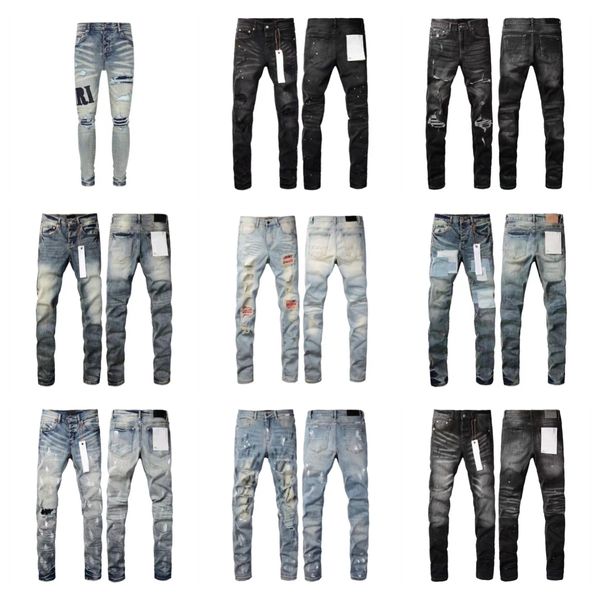 Mens Pur Jeans para homens Plus Size Calças Moda Feminina Tendências Angustiado Preto Rasgado Motociclista Slim Fit Motocicleta Sweatpants28-40