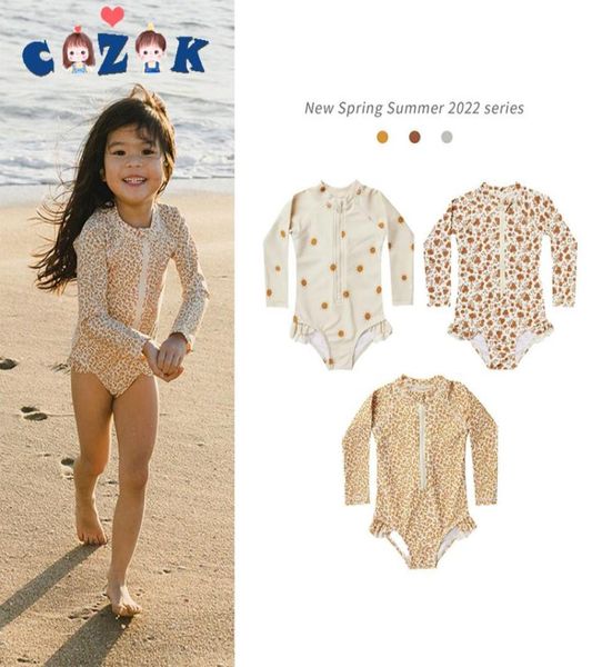 Kleinkind Kinder Badeanzug Baby Mädchen Body Langarm Druck 1PC Bademode 1 5 Jahre Alte Kinder Sommer Strand Anzug 2205309661747