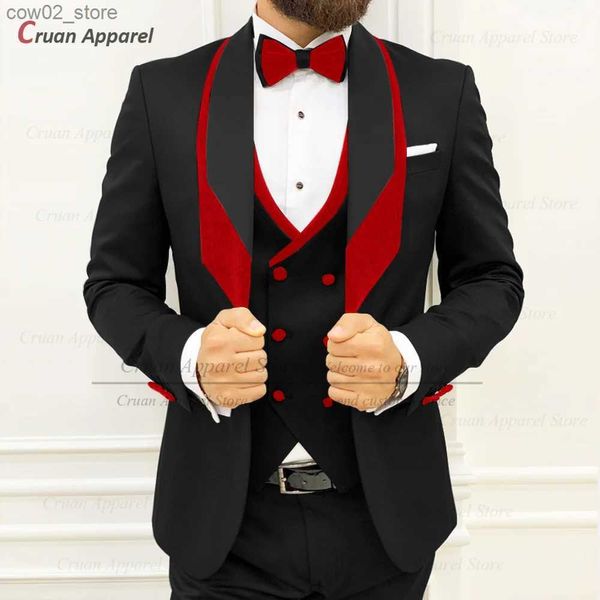 Erkekler Suits Blazers Moda Siyah Takım Erkekler İnce Fit Fit Fit Fit Film Düğün Prom Damat Smokin Terzi İş Kırtan Kadife Kavacı Blazer Yelek Pantolon 3 Parça Q230103