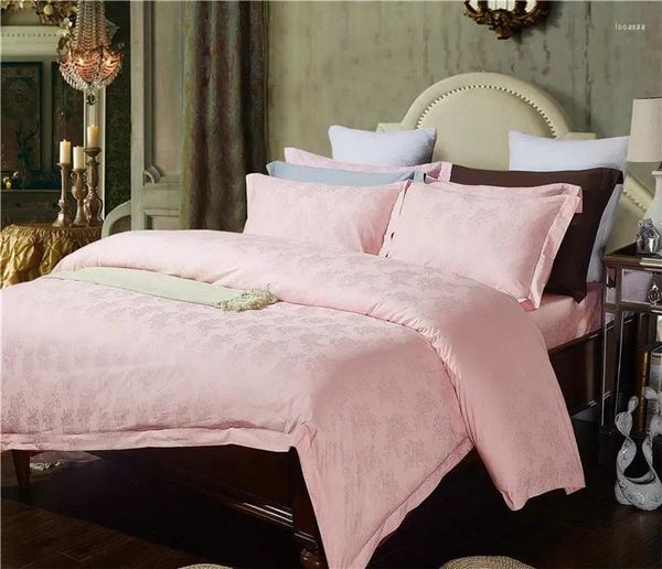 Bettwäsche-Sets Baumwolle El Bettlaken Set 4 Stück Satin Weiß Rosa Lila Bettbezüge Pfingstrose Jacquard Satin Leinen Doppelbett