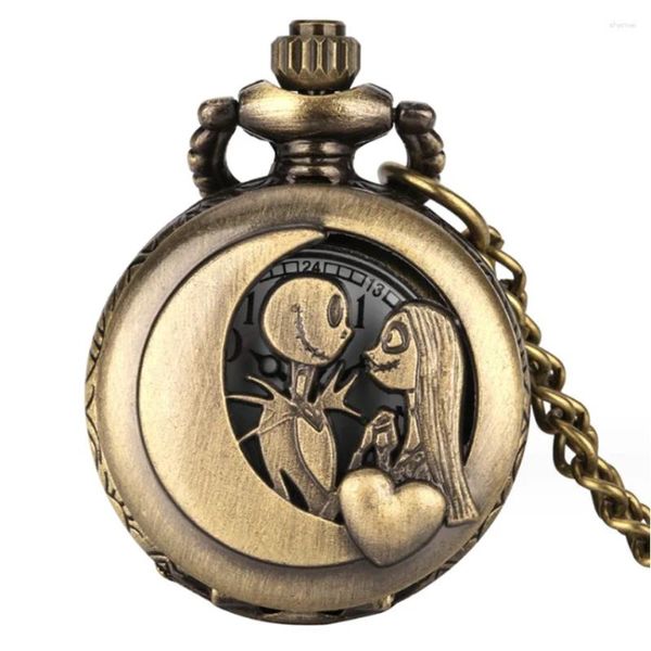 Relógios de bolso (3018) 12 Pçs/lote Vintage Antigo Cameo Em Relevo Coração Lua Menina Flip Watch Pingente Colares Presente de Festa