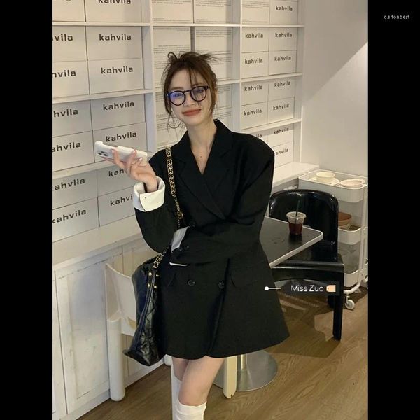 Damenanzüge 2024 eingetroffen schwarze Anzugjacke mit High-End-Feeling koreanischer Stil Temperament kleine Größe lockere Passform lässig
