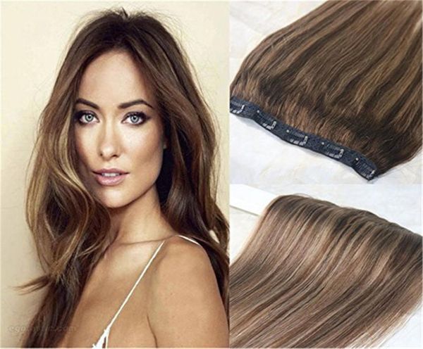 Tek Parça Gerçek Saç Uzantıları İnsan Saçında Klip Balayage Vurgu Renk 4 Kolloler Kahverengi - 27 Bal Sarışın Ombre Saç AT5180276