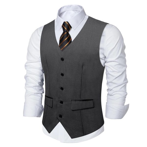 Jaquetas cinza escuro colete formal para homem camisa acessório moda listrado gravatas conjunto clássico masculino colete casamento festa de negócios navio livre