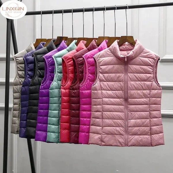 Coletes femininas Linxiqin ultraleve para baixo colete mulheres 2024 sem mangas jaqueta feminina pato branco colete quente puffer outwear