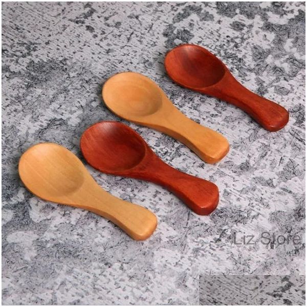 Cucchiai Cucchiaio di legno naturale ecologico Manico corto Latte Miele Caffè Scoop per tè Gelato Scoop di frutta Cucina Stoviglie per bambini Dro Dhlpn