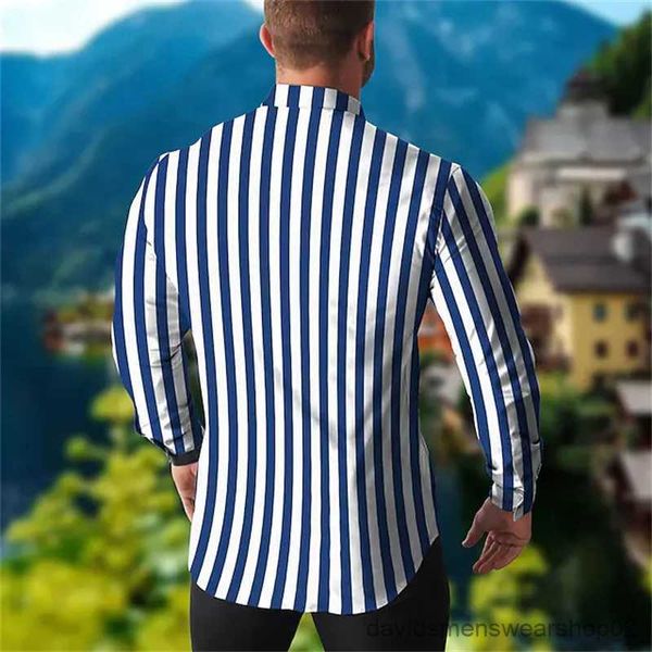 Herren-Freizeithemden, Herren-Freizeithemd, Reversknopf, modische Kleidung, Jacke, grafische Streifen, bedruckt, aristokratischer Ball, Business-Hemd, S-6XL, Sommer