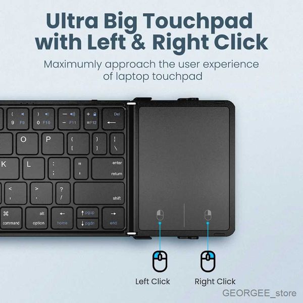 Teclados de telefone celular Teclado dobrável Tri-Folding Teclado Bluetooth dobrável sem fio com Touchpad Mini teclado recarregável para telefone Desktop PC