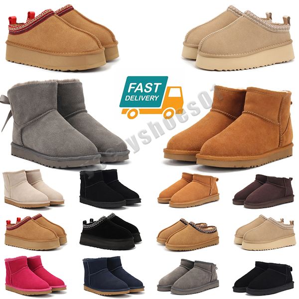 Tasarımcı Kadınlar Kar Ug Boot Boots Bailey Bowl Bow Glitter Matkap Elmas Kış Kadınları Avustralya Öngen Kestane Mini Boot Bej Tasman Slip Justralie