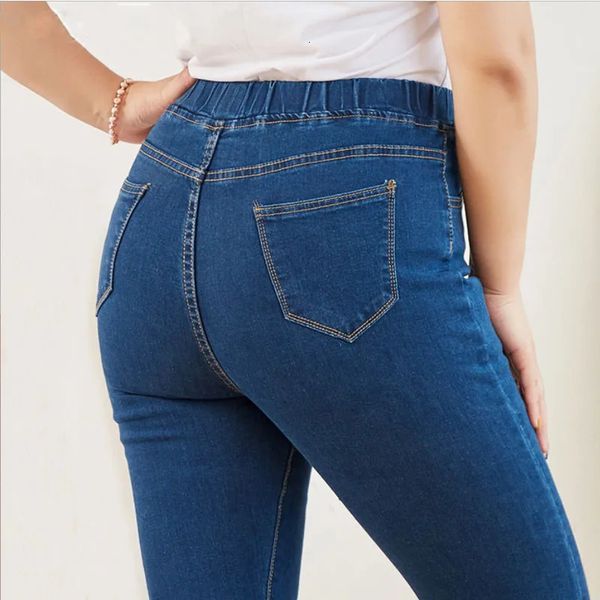 Roupas jeans skinny para mulheres boa cintura elástica material elástico controle de barriga tamanho mãe 5xl 6xl curvilíneo 240102