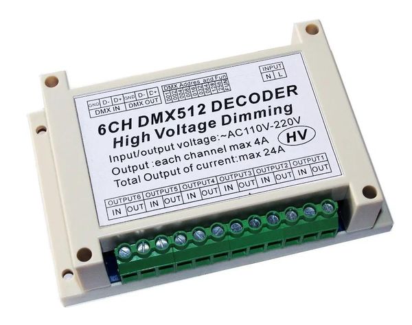 Аксессуары Бесплатная доставка AC110V 220V Высоковольтное затемнение 6CH DMX512 Декодер 6 каналов DMX 4A/CH HV Декодер Диммерная плата Для ламп накаливания l