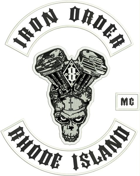 Strumenti MC IRON ORDER RHODE ISLAND Toppe da ricamo Ferro su moto Biker Rider Jacket Vest Abbigliamento Appliques Spedizione gratuita