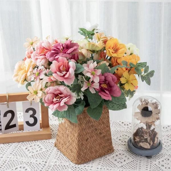 Flores decorativas artificiais chá rosa cachos de pintura a óleo exportação de flores para decoração de casa casamento falso