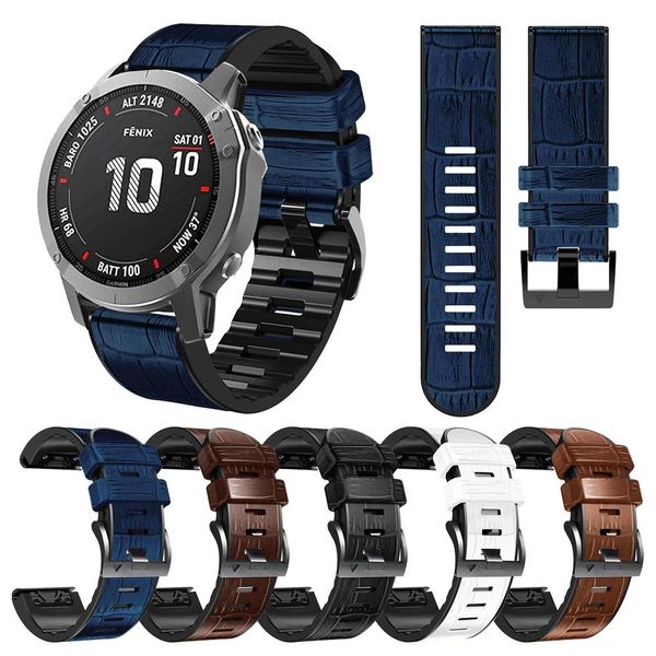 Correias quickfit padrão de bambu couro + pulseira de silicone para garmin fenix 7 7x 6 6x 5 5x plus/epix gen 2/descida g1 pulseira de relógio