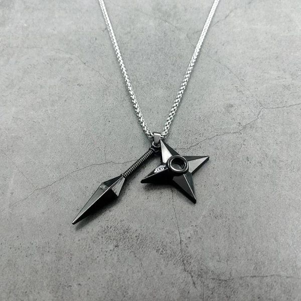 Collane con ciondolo Collana Ninja Kunai Acciaio inossidabile Cartoon Anime Shuriken Moda Hip Hop Uomo Maglione Catena Coppia regalo