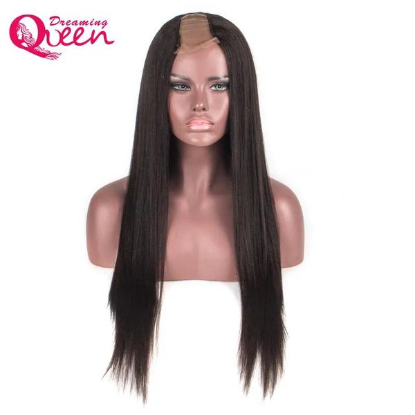 Perücken, helles, glattes Yaki-Haar, U-Teil, reines Echthaar, 100 % brasilianisches Haar, mittlere Öffnung, 5,1 x 10,2 cm, natürliche Farbe, U-Form