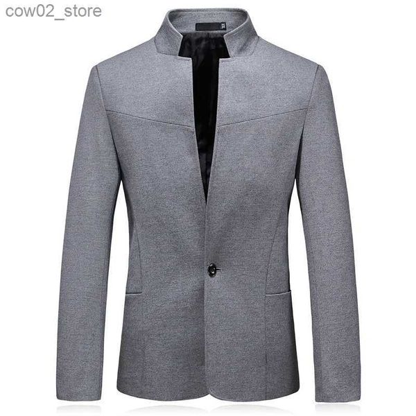 Ternos masculinos Blazers Marca Roupas Homens Moda Terno Partido Casaco Casual Slim Fit Jaquetas OneButtons Terno Sólido Gola Estilo Chinês Blazers Masculino Q230103