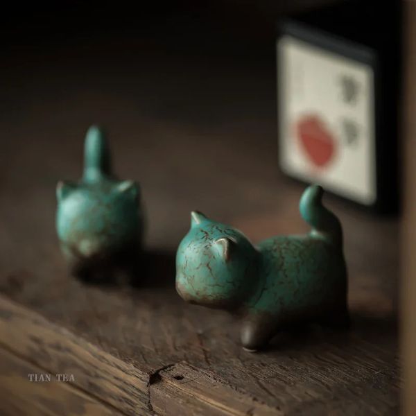 Ретро китайский чай Pet Zen украшение дома керамический держатель для ручек фигурки для отдыха для чайной церемонии кунг-фу чайный орнамент Cat Tea Pets 240103