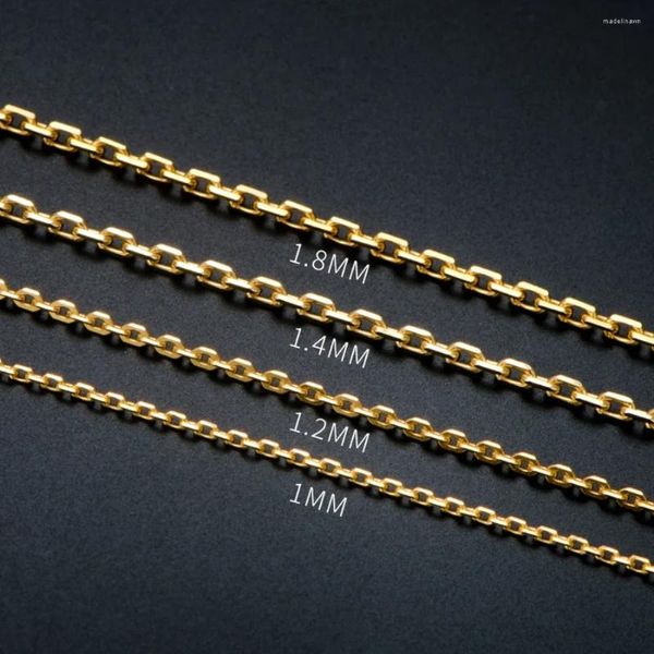 Цепочки из чистого желтого золота 18 карат, ожерелье 1 мм / 1,3 мм, квадратная цепочка с круглыми звеньями, штампованная Au750 для женщин, 40-45 см