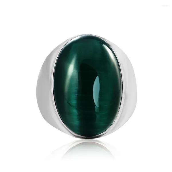 Anéis de cluster atacado jóias retro prata titânio aço incrustado verde vermelho cinza cores onyx anel homens dominador opala
