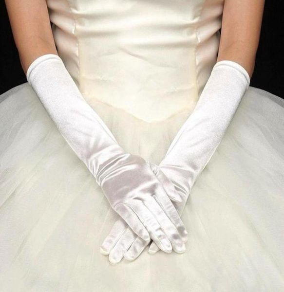 Fünf-Finger-Handschuhe für Damen, 039er-Jahre, Abendparty, Hochzeit, formell, einfarbig, Satin, lange Fingerhandschuhe für Veranstaltungen, Aktivitäten, Rot, Weiß2589371