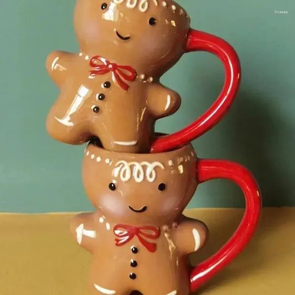 Tassen 300 ml Lebkuchenmann Tassen mit Griff Niedliche Weihnachtskeramik Kaffee Tee Paar Tasse Jahr Geschenke Milchgetränk Getränk