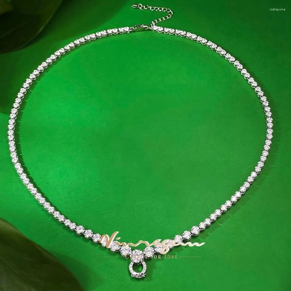 Pingentes Vinregem Lab Criado Sapphire Gems Tennis Chain Colares Compatível com Pingente 925 Jóias de Prata Esterlina