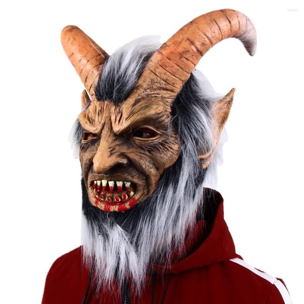 Articoli per feste Film di Halloween Lucifero Cosplay Maschere in lattice Demone Diavolo Maschera di corno orribile Costumi horror per adulti Puntelli