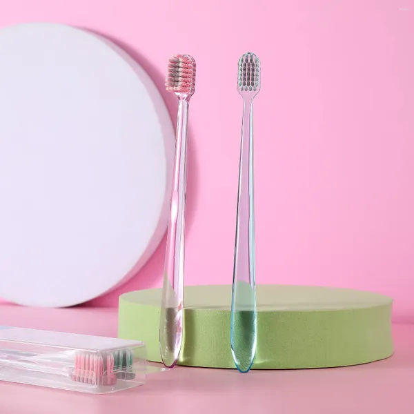 Logotipo personalizado para festa, duas escovas de dentes macias com alça de cristal transparente para casais adultos