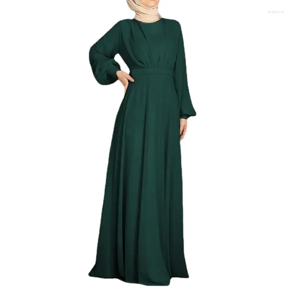 Этническая одежда Рамадан Абая Налоговые продукты Турецкое платье Сплошной цвет с длинным рукавом с круглым вырезом Мусульманские платья Повседневный кафтан Саудовская Аравия Вечернее платье