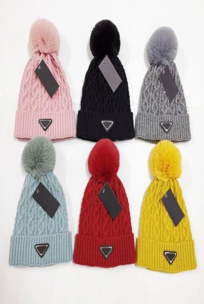 Mulher designer inverno listrado gorro pai criança crianças chapéu pompons mulheres macio estiramento cabo de malha cashmere chapéus feminino quente sku5032704