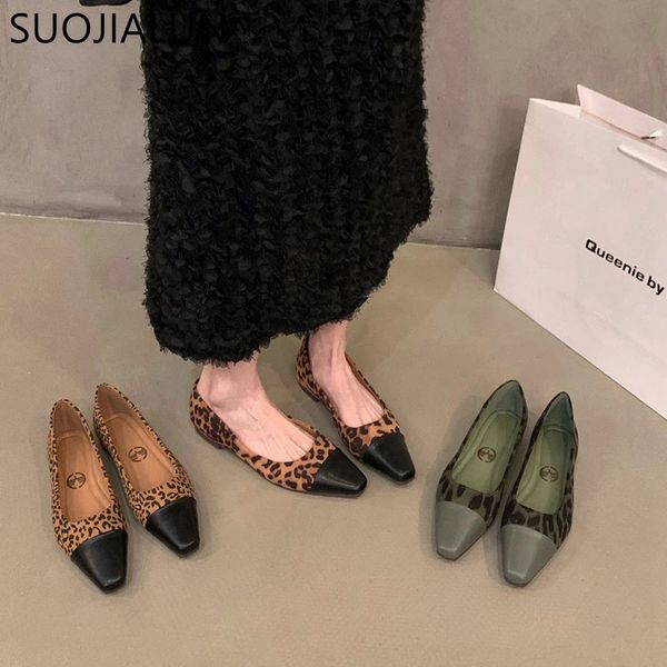 Suojialun 2024 primavera marca feminina sapatos planos moda leopardo impressão rasa deslizamento em bailarinas sapatos de salto plano vestido ballet s 240104