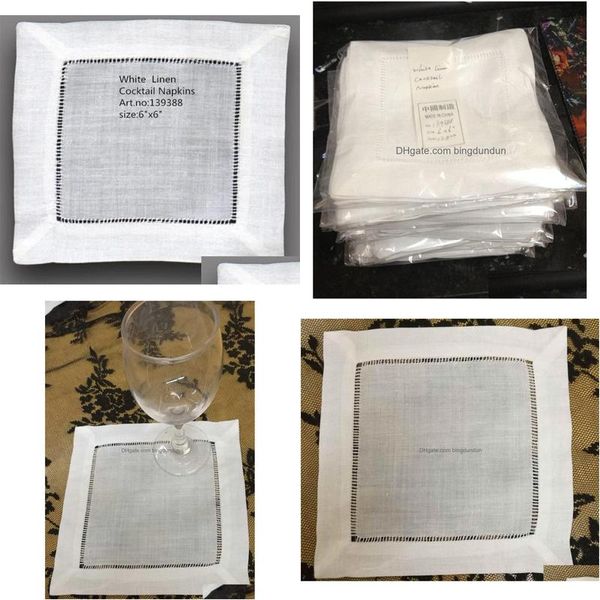 Tischserviette Heimtextilien Tischserviette Newtablemat Whole 120Pcslot 6Quotx6Quotsquare Elegante weiße Leinen-Cocktailservietten sind Dress Up Dhe9H