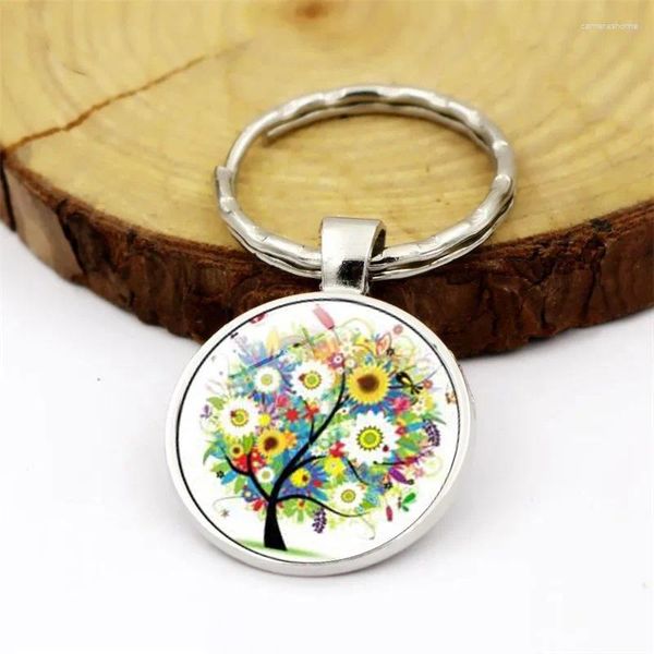 Portachiavi WG 1pc Colorato Albero Della Vita Tempo Cabochon Portachiavi Portachiavi Ciondolo In Metallo Sfera di Vetro Gioielli Per Le Donne Amicizia