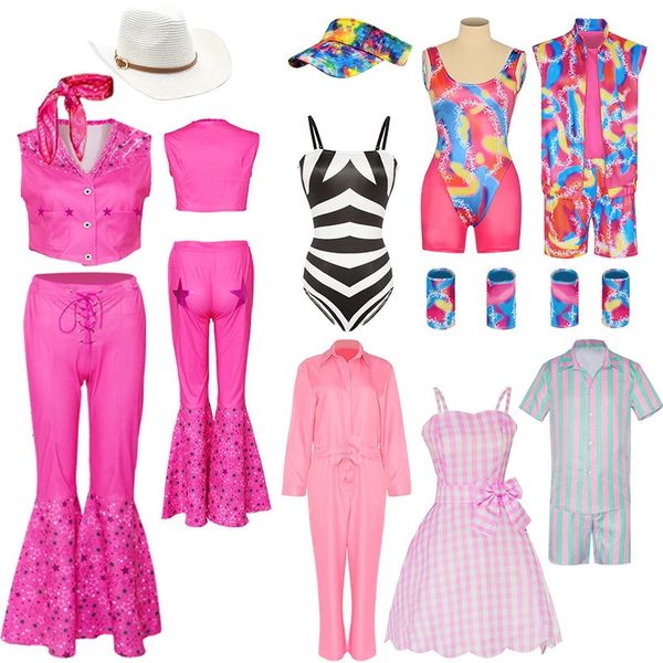 Film Aduit Bambini Cosplay Barbi Ken Costume Halloween Gioco di ruolo Donna Uomo Ragazzi Ragazze Insieme dei vestiti Vacanza Beach Costumi da bagno 240104